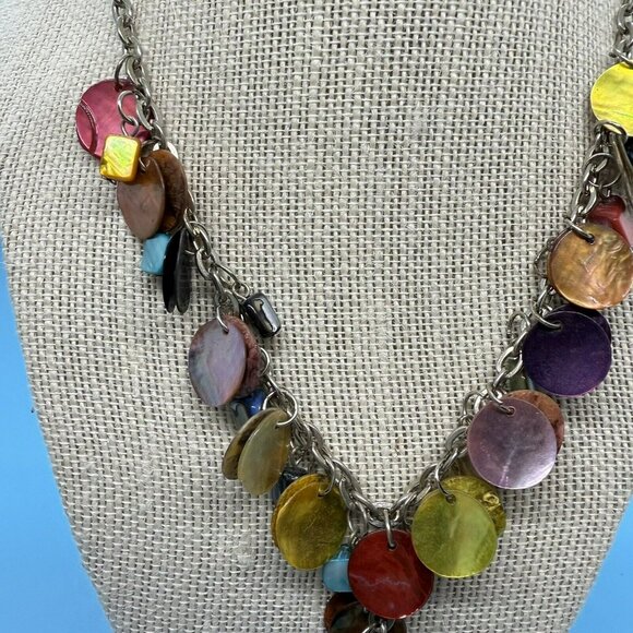 Multi Color Disc And‎ Bead Y Necklace Statement 18” - Picture 4 of 4